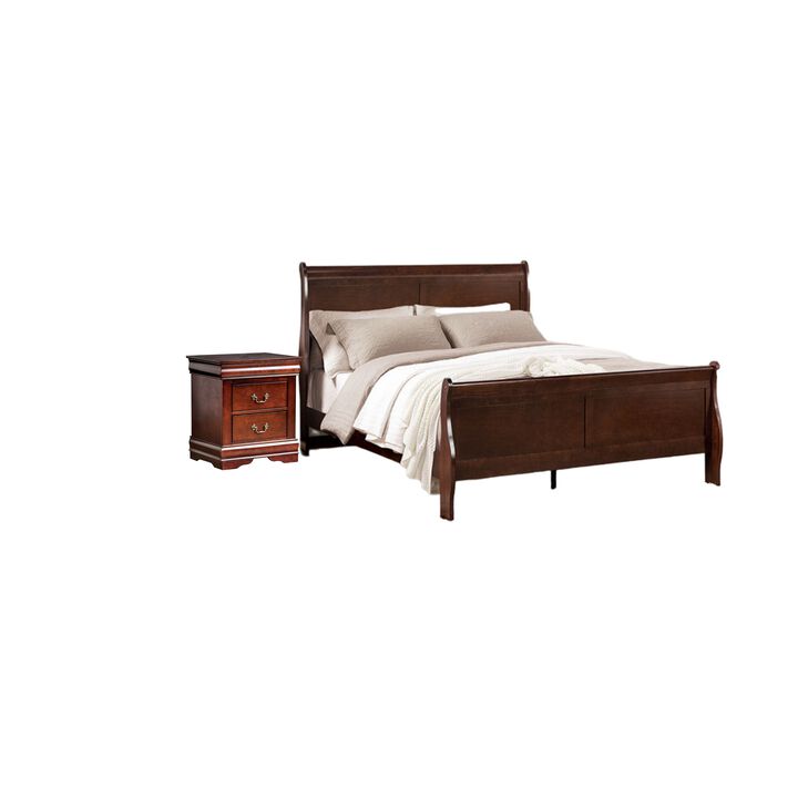 Full Bedroom Set, Cherry Brown and Bronze, 2 Piece Set with Nightstand
