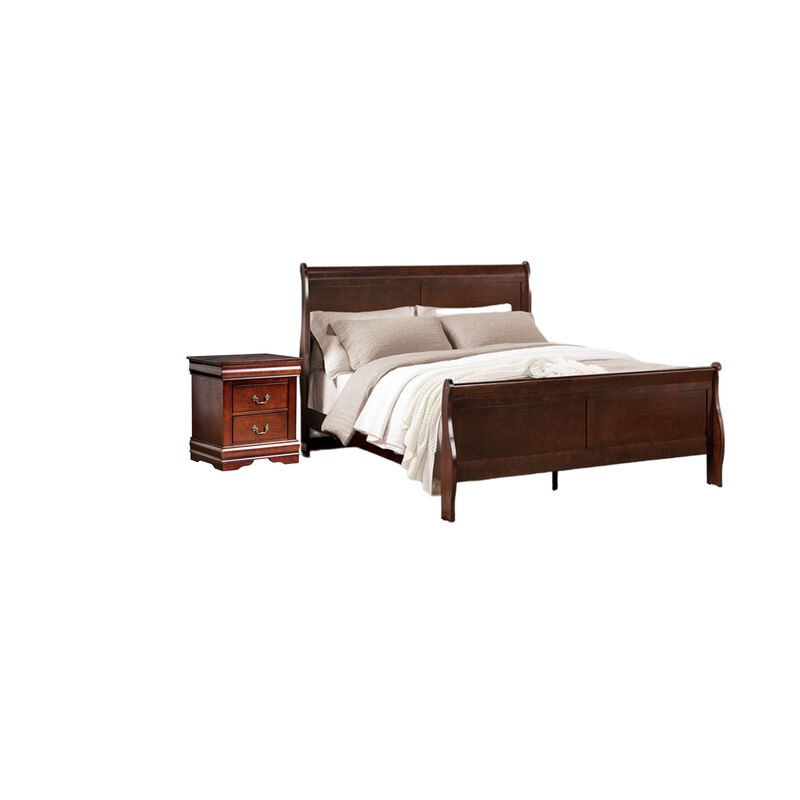 Full Bedroom Set, Cherry Brown and Bronze, 2 Piece Set with Nightstand image number 0