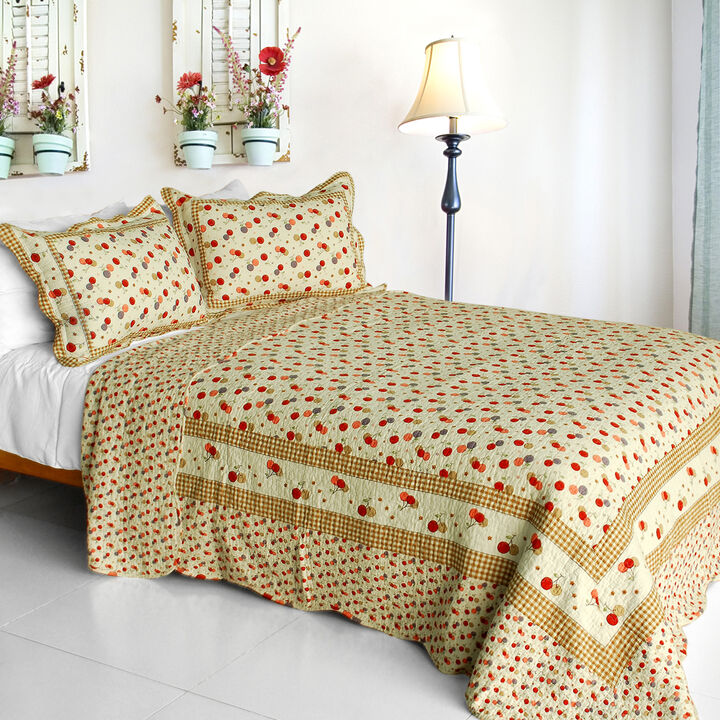 Queen Size Cotton 3-Piece Vermicelli Quilted Printed Quilt Set with Matching Shams