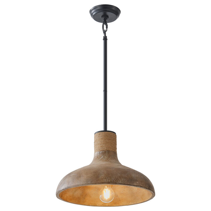 15" Farmhouse Wood Color Dome Chandelier, Pedant Light with Resin Light Shade for Bedroom, Living Room or Dining Room