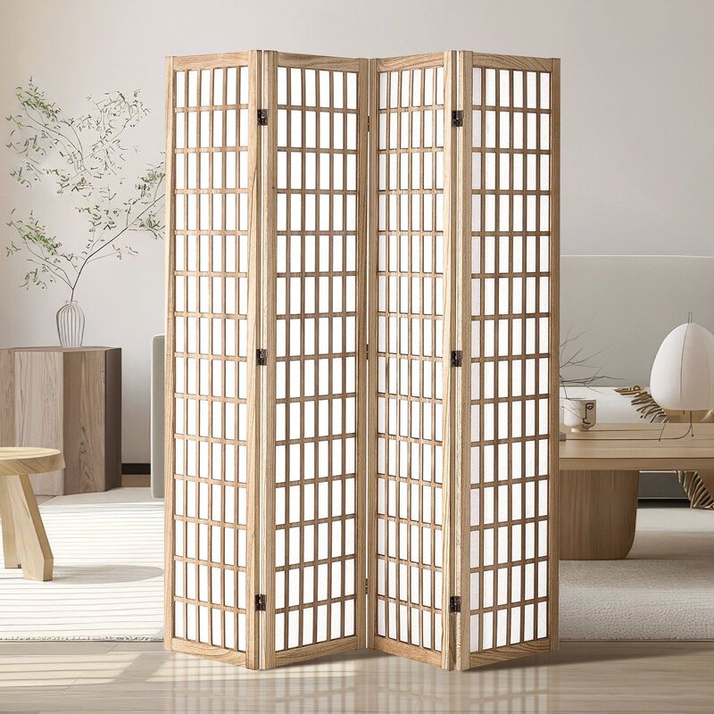 Natural 4 Panel Folding Room Divider Privacy Screen for Bedroom Office image number 9