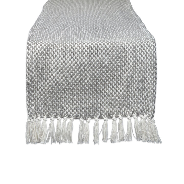 108" Gray and White Woven Fringed Table Runner