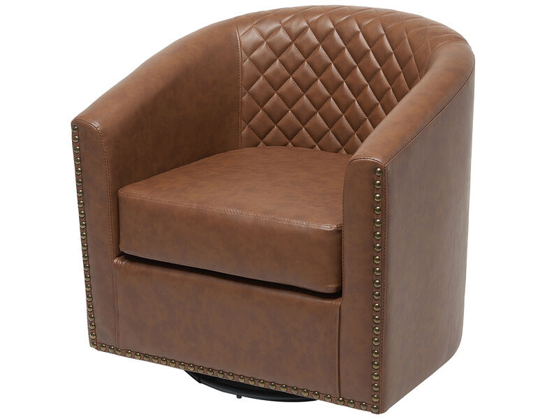 29" Wide Tufted PU Leather Swivel Barrel Chair image number 0