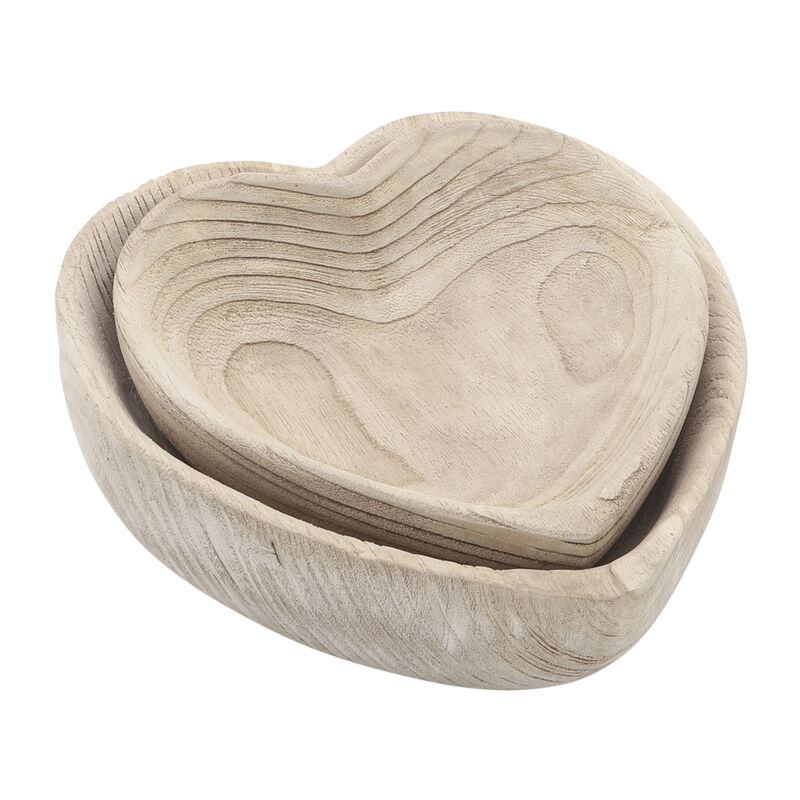 Wood S/2 9/10" Heart Bowls image number 0