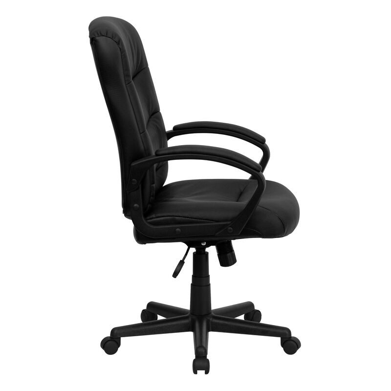 Chelsea Mid-Back Black LeatherSoft Executive Swivel Office Chair with Three Line Horizontal Stitch Back and Arms image number 9