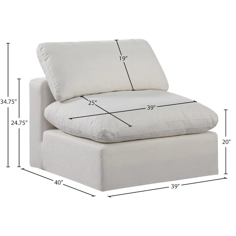 Meridian Furniture Comfy Cream Linen Textured Fabric Modular Armless Chair