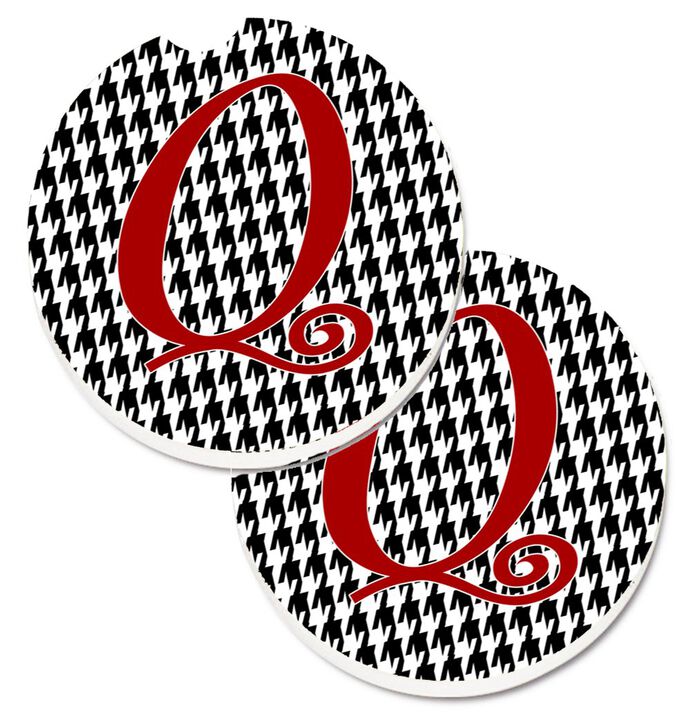 Caroline's Treasures Monogram Initial Q Houndstooth black Set of 2 Cup Holder Car Coasters CJ1035-QCARC, 2.56, Multicolor