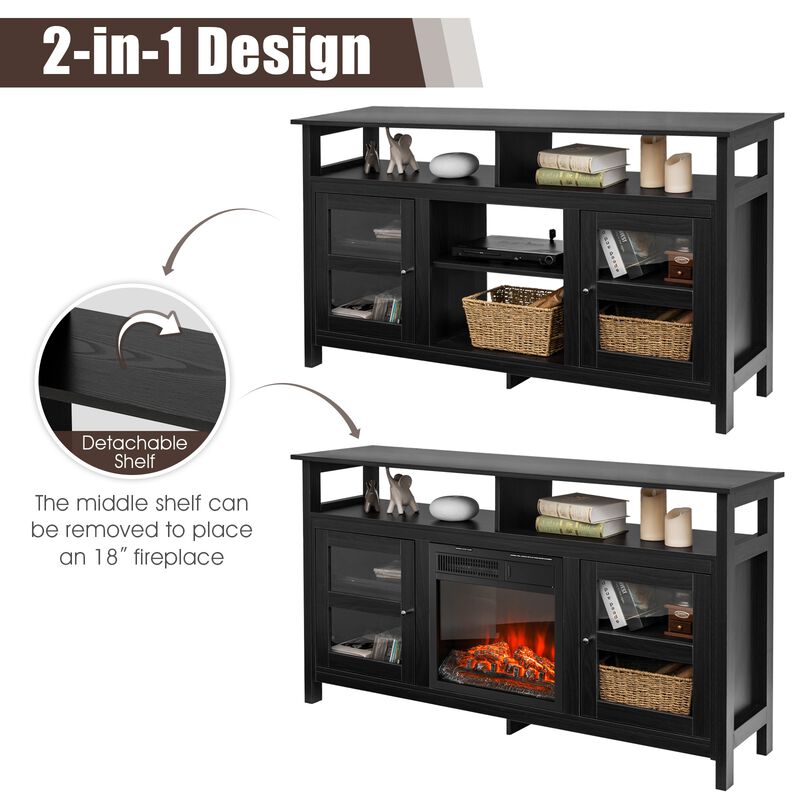 Hivvago 58 Inch TV Stand Console Center with 2 Cabinets and Open Shelf image number 4