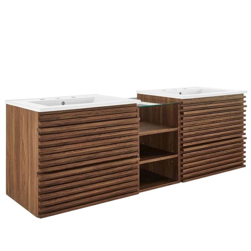 Walnut White 62-Inch Wall-Mount Double Sink Bathroom Vanity image number 0