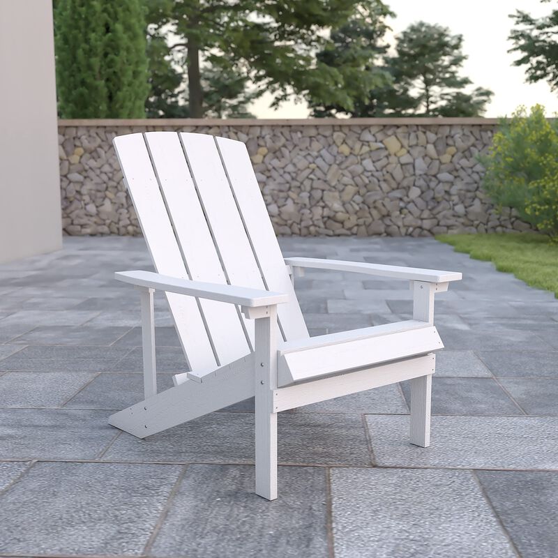 Flash Furniture Charlestown Commercial Grade Indoor/Outdoor Adirondack Chair, Weather Resistant Durable Poly Resin Deck and Patio Seating, White
