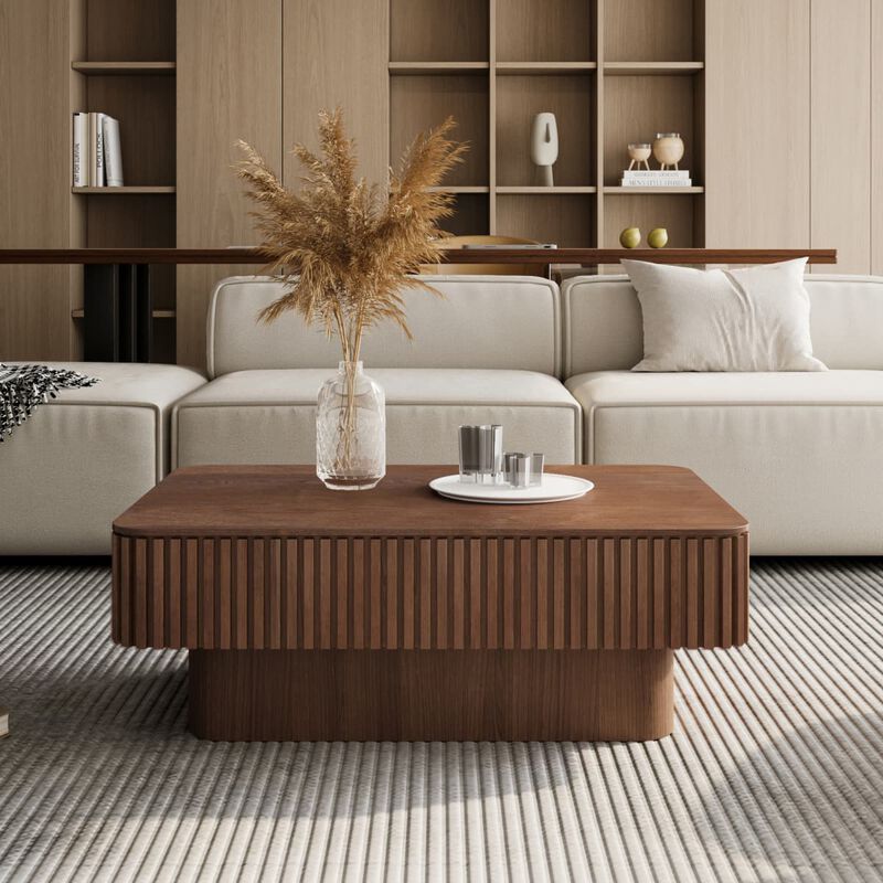 Rectangular lift top coffee table Coffee table with hidden storage and soft close Fluted MDF and solid wood veneer coffee table image number 5