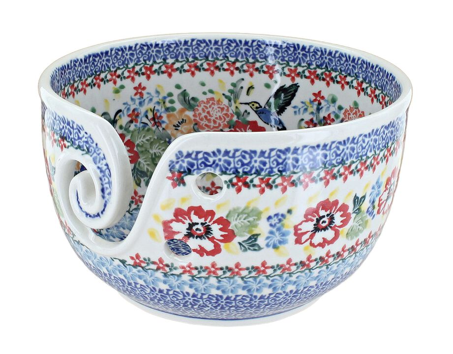 Blue Rose Polish Pottery Hummingbird Yarn Bowl