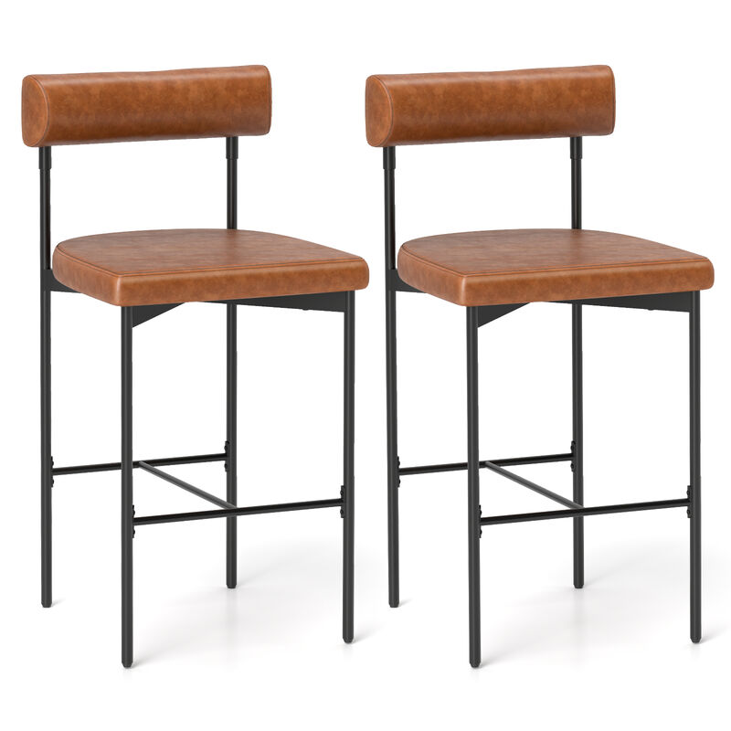 20 Inch Upholstered Bar Stools Set of 2 Counter Height Bar Chairs with  Backrest