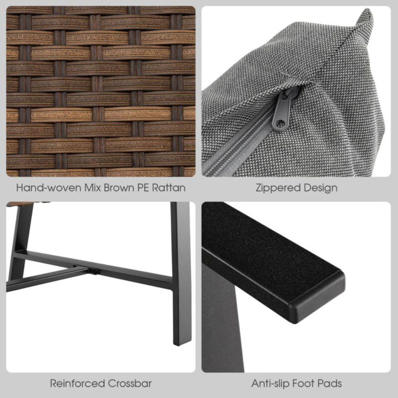 Hivvago 2 Pieces Patio Rattan Coffee Table Set with Shelf and Quick Dry Cushion