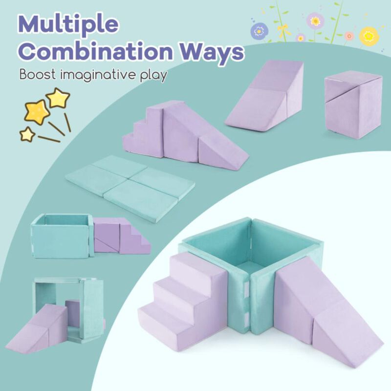 Hivvago 3-in-1 Suede Fabric Soft Play Set Foam Climbing Blocks for Toddlers