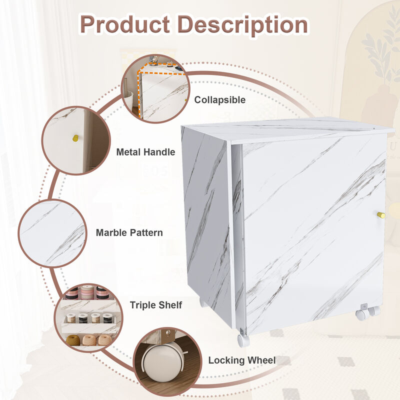 Folding Sewing Machine Table &ndash; 4-in-1 White Rolling Craft Table with Wheels image number 4