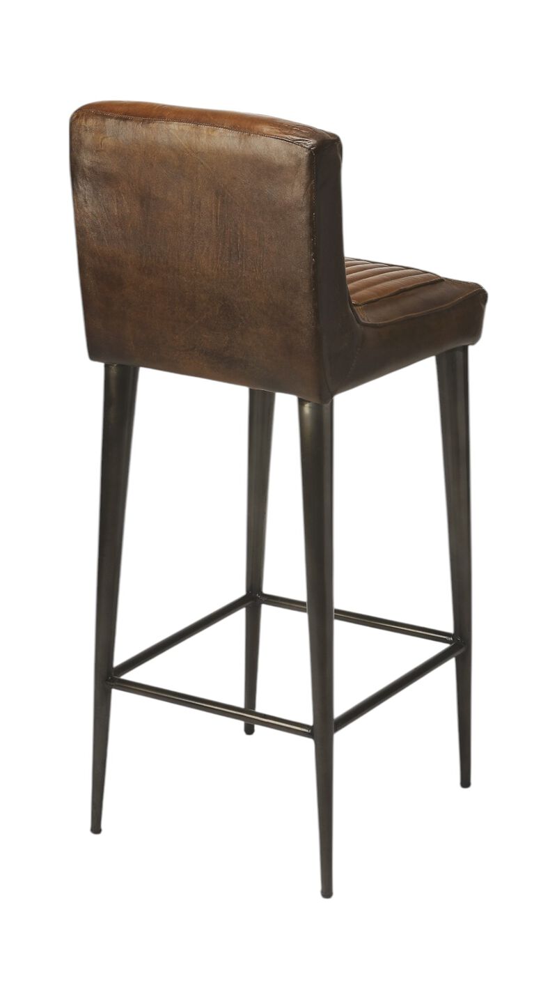 Hivvago 32 Inch Brown and Black Manufactured Wood and Iron Bar Chair