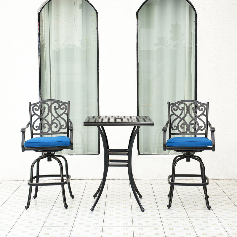Mondawe Patio Dining Chairs with Removable Olefin Cushion Cast Aluminum Frame 360&deg; Swivel Bar Stool,Set of 2 image number 1