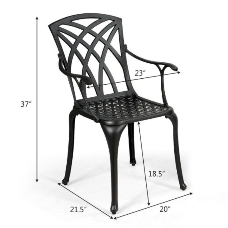 2 Pieces Durable Aluminum Dining Chairs Set with Armrests