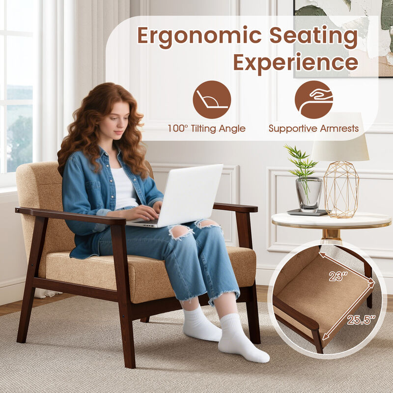 Living Room Accent Chair with Solid Rubber Wood Frame and Comfortable Armrests image number 4