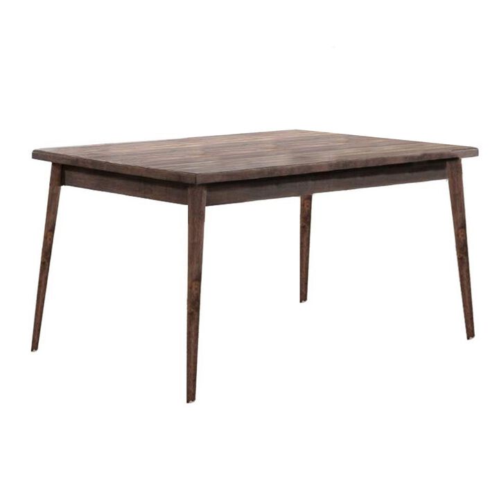 Lee 59 Inch Rectangular Dining Table, Tapered Legs, Modern Brown Grain Wood