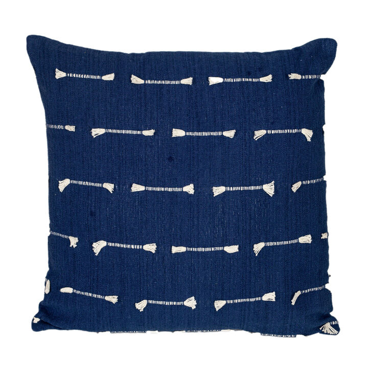 HomeRoots 18" Dark Blue Striped Cotton Throw Pillow With Texture