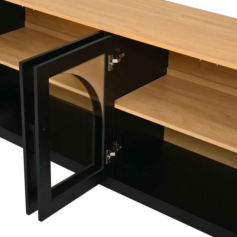 TATEUS Elegant Farmhouse Media Sideboard with Semi-Arched Glass Doors, 70" TV Stand Cable Management image number 7