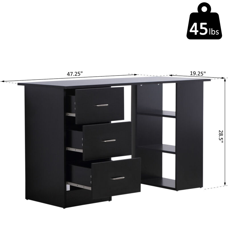 Hivvago 47" Computer Desk with Bookcase and 3 Drawers image number 2
