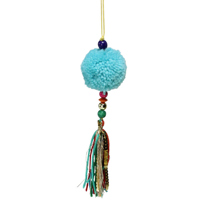 8" Turquoise Blue Dangling Tassel Contemporary Hanging Christmas Ornament