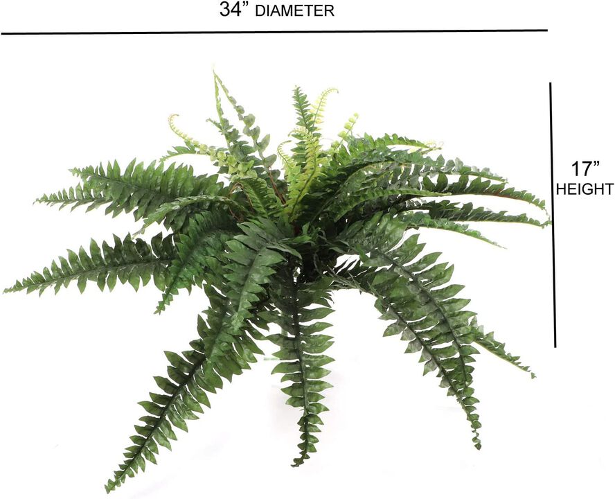 Boston Fern Artificial Plants 34” Inch Diameter with 42 Fronds - UV Resistant, Indoor or Outdoor Plant, Hanging Basket or Planter