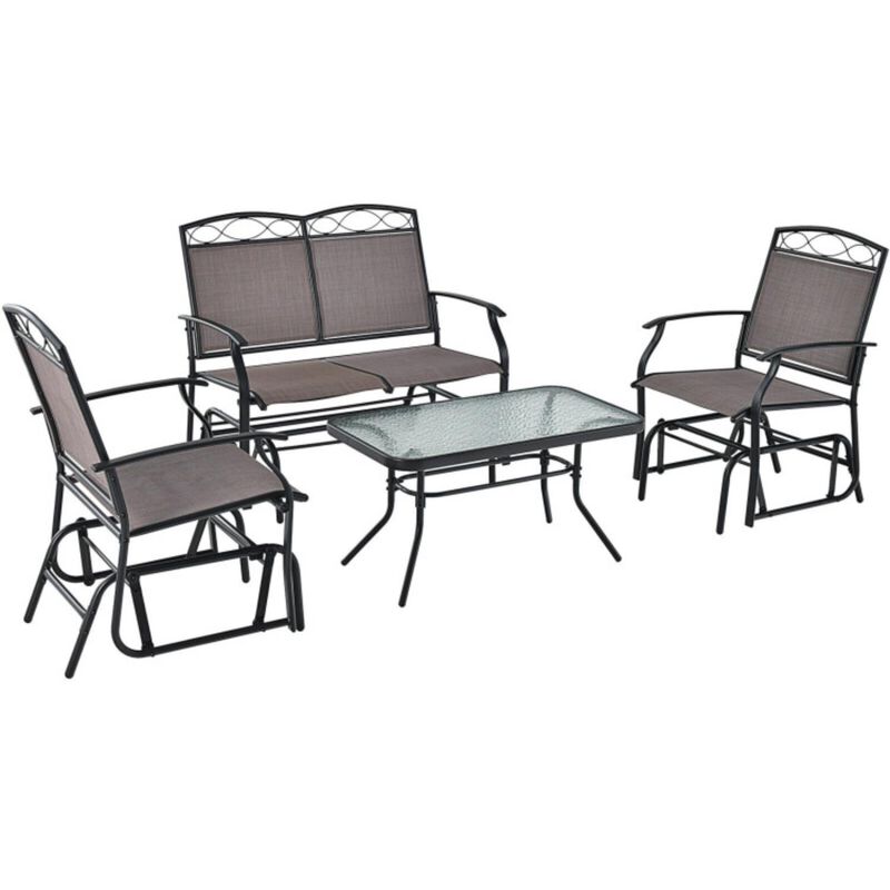 Hivvago 4 Piece Patio Glider Conversation Set with Tempered Glass Table Top