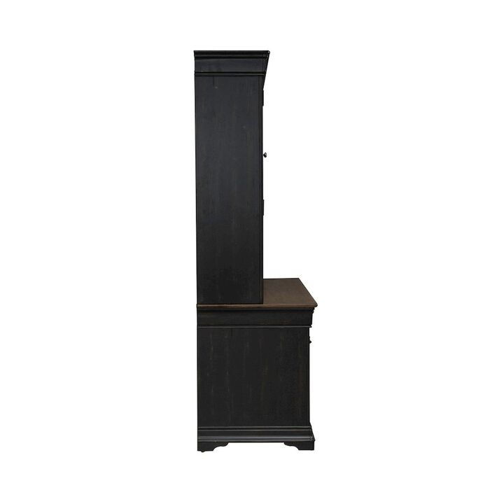 Liberty Furniture Meritage Credenza & Hutch Home Office Desk Set-Aged Charcoal, Rub Thru & Caramel