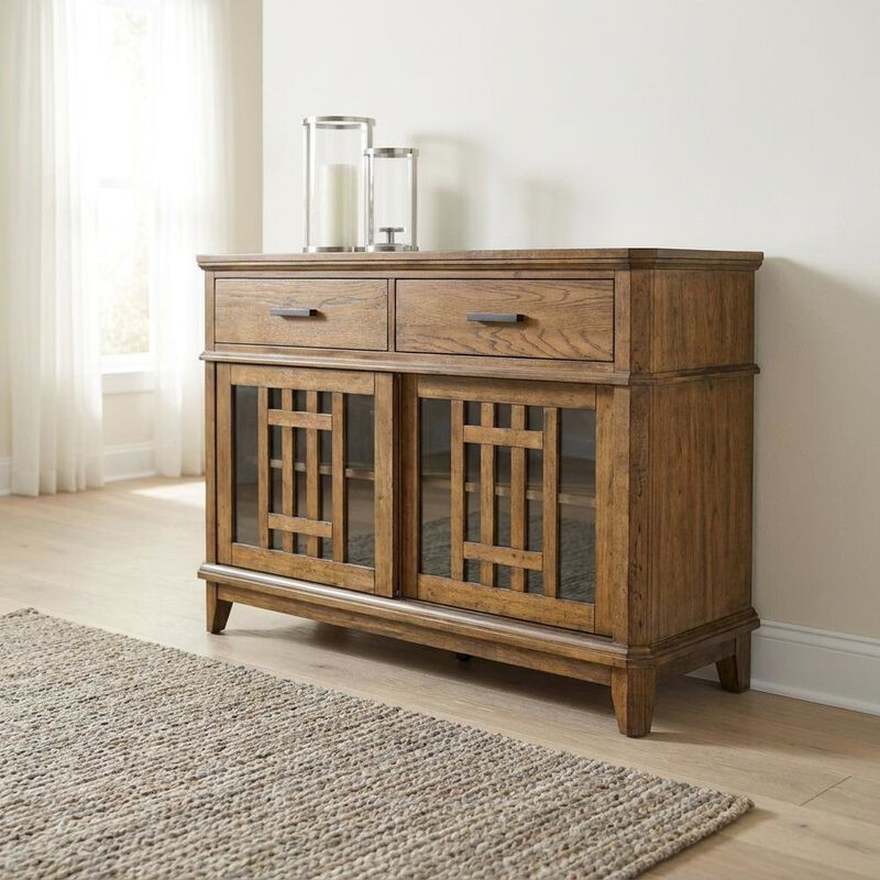 Liberty Furniture Rubberwood Solid Wood Mission-Style Buffet Cabinet with Drawers and Tray, Brown image number 3