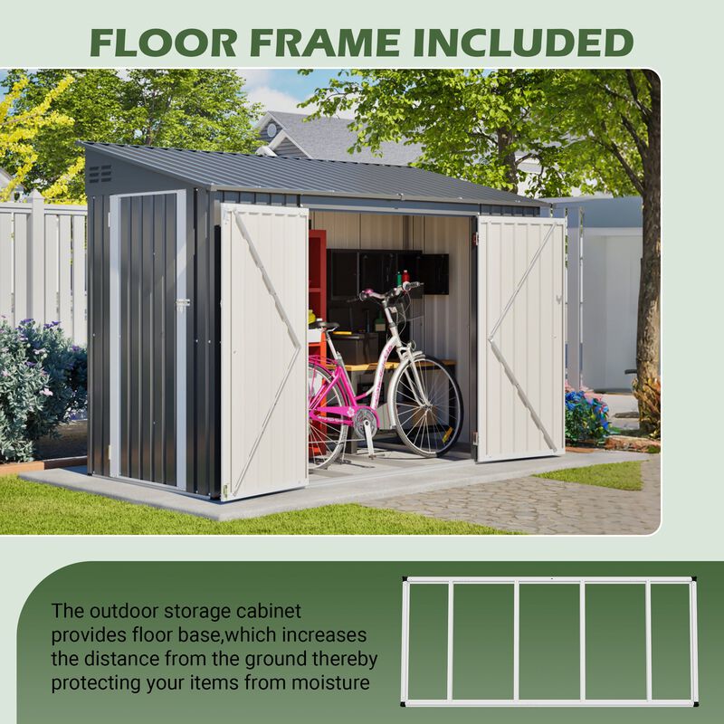 9 x 4 FT Outdoor Storage Shed with Lockable Door, Heavy Duty Metal Waterproof Garden Shed image number 4