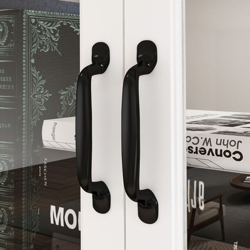 FUFU&GAGA White Bookcase Set – 2 x 4-Door Bookcases + 1 x 8-Door Bookcase with Glass Doors and Black Handles – Modern Storage and Organizing Solution, (78.7 in. H x 126 in. W x 15.7 in. D), White