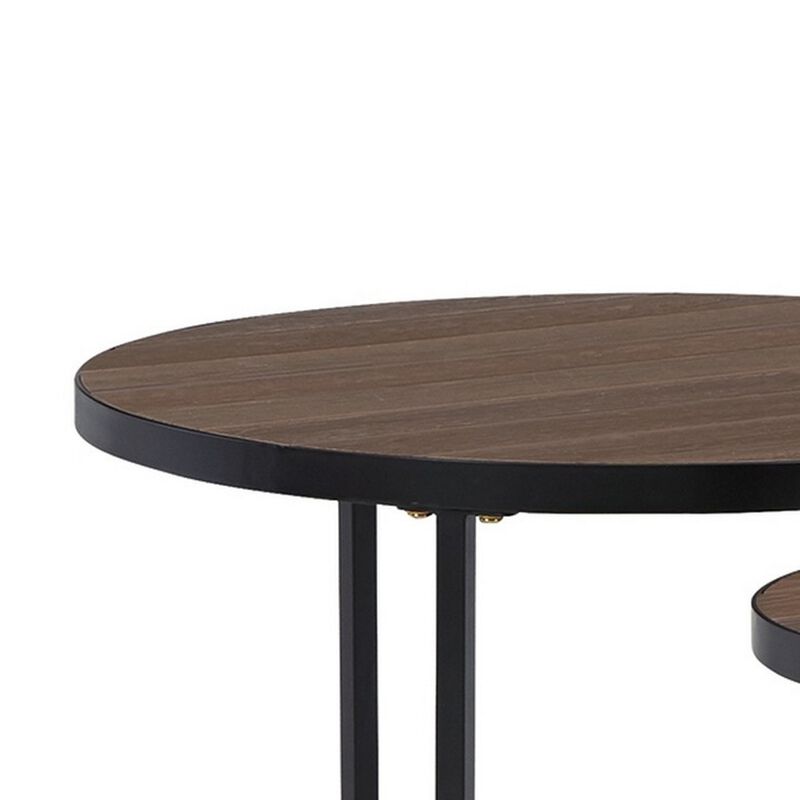 23 Inch Nesting Side End Table, Set of 2, Brown Resin Tabletop, Black Steel-Benzara