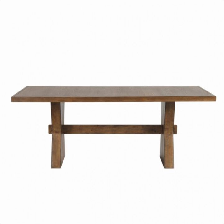 Zivy Dining Table, 78 Inch Modern Farmhouse Hourglass Oak Brown Wood - Benzara