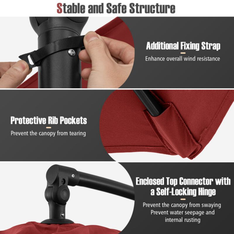 10 Feet Offset Hanging Umbrella with Base Patio Cantilever Umbrella with Tilt-Red image number 4