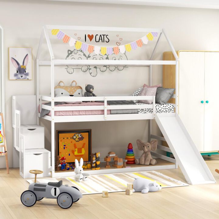 Hivvago Twin over Twin Bunk Bed with Slide and 2-Step Storage Staircase