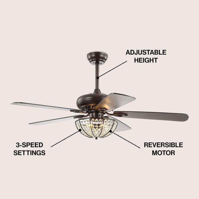 Joanna 3-Light Bronze Crystal LED Ceiling Fan With Remote