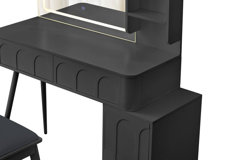 Merax Modern Makeup Vanity Desk with LED Lights and 1 Stool