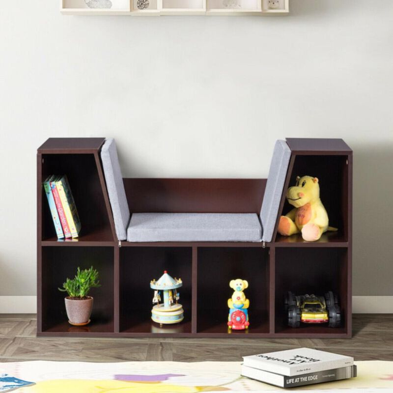 Hivvago 6-Cubby Kid Storage Bookcase Cushioned Reading Nook
