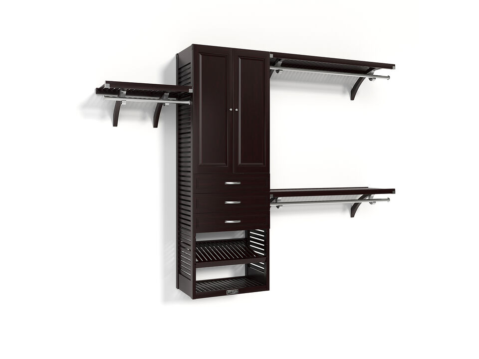 Solid Wood Walk-In Closet Organizer with 3 Drawers and Solid Wood Doors