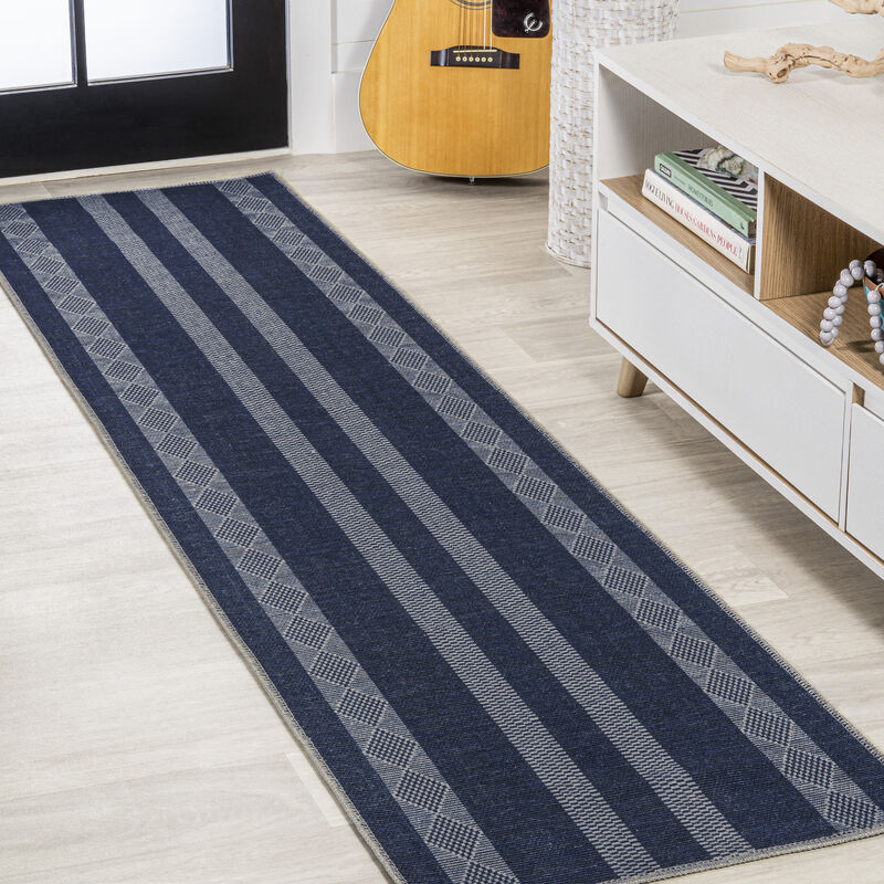 Nautisk Trellis Stripe Machine Washable Area Rug