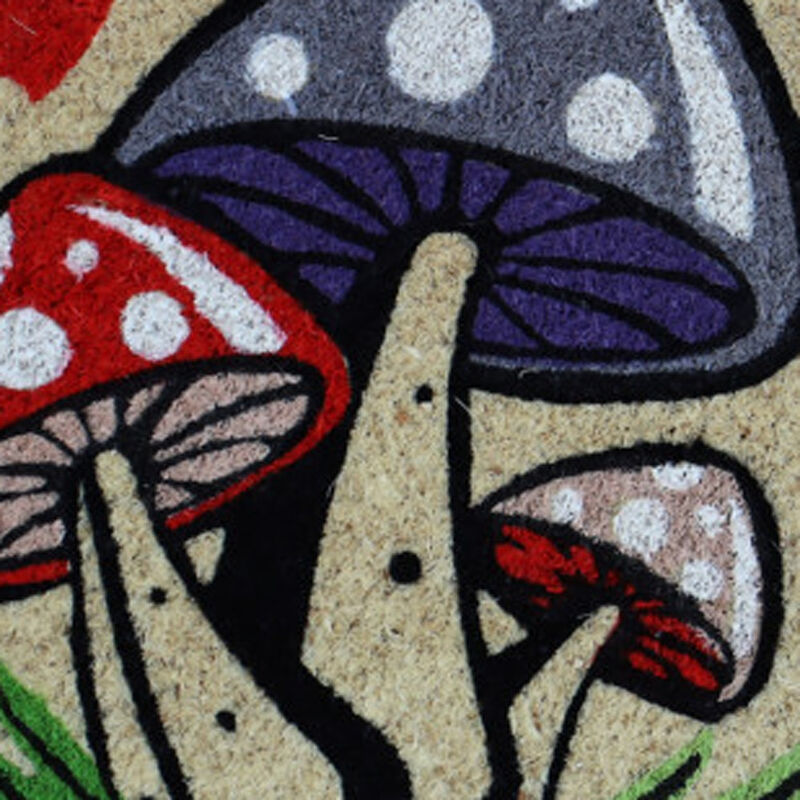 HomeRoots 18" X 30" Beige and Black Coir Mushrooms Home Sweet Home Outdoor Door Mat image number 2