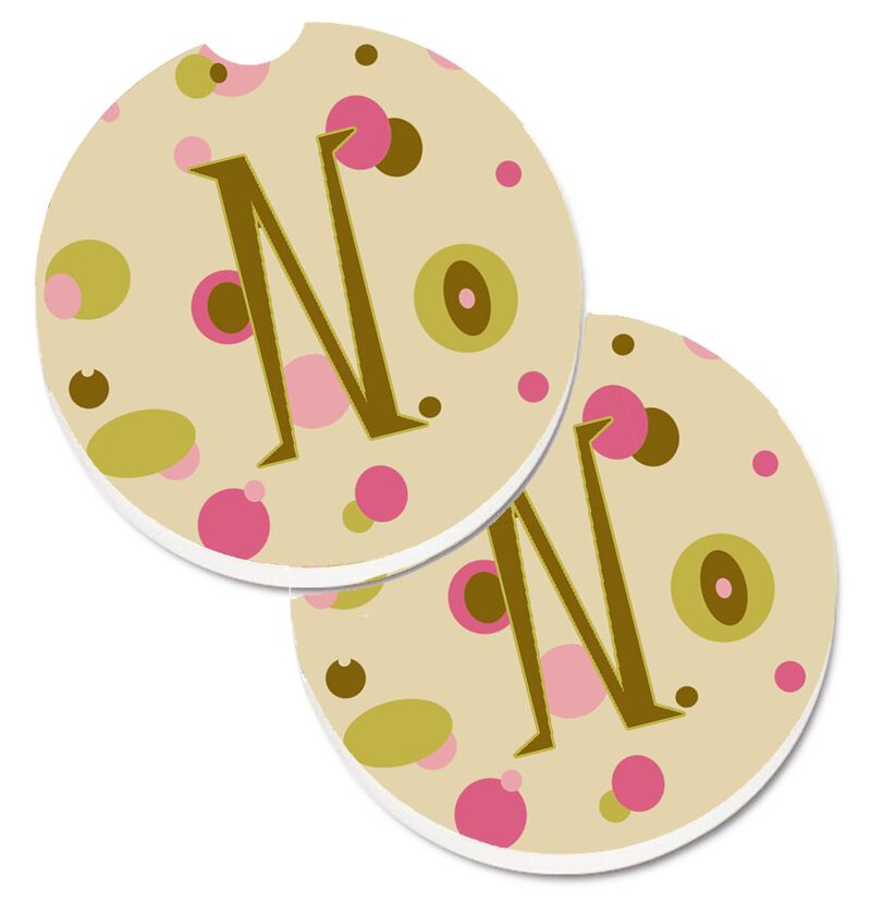Caroline's Treasures Letter N Initial Monogram - Tan Dots Set of 2 Cup Holder Car Coasters CJ1004-NCARC, 2.56, Multicolor