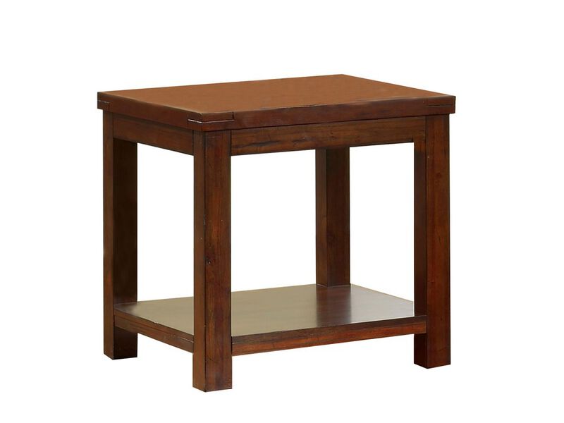 Square Shaped End Table with Open Bottom Shelf, Dark Cherry - Benzara