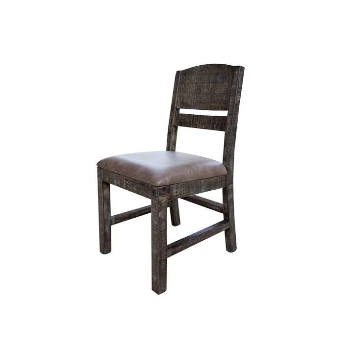 Noa 34 Inch Dining Chair, Solid Pine Wood, Panel Back, Distressed Brown-Benzara