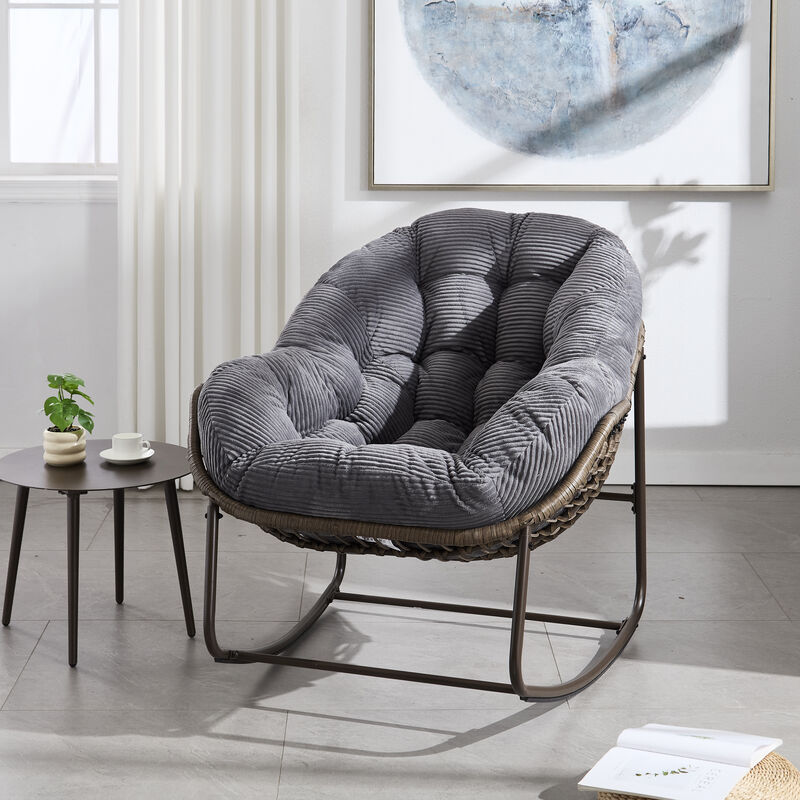 Merax Outdoor Rattan Rocking Chair,Padded Cushion Rocker Recliner Chair image number 1