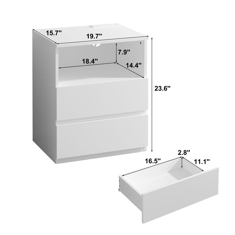 GOODSILO Set of 2 Practical End Tables with Fast USB C Charging Station, Sofa Side Tables with 2 Drawers & Large Storage for Living Room, Bedroom, Office image number 2